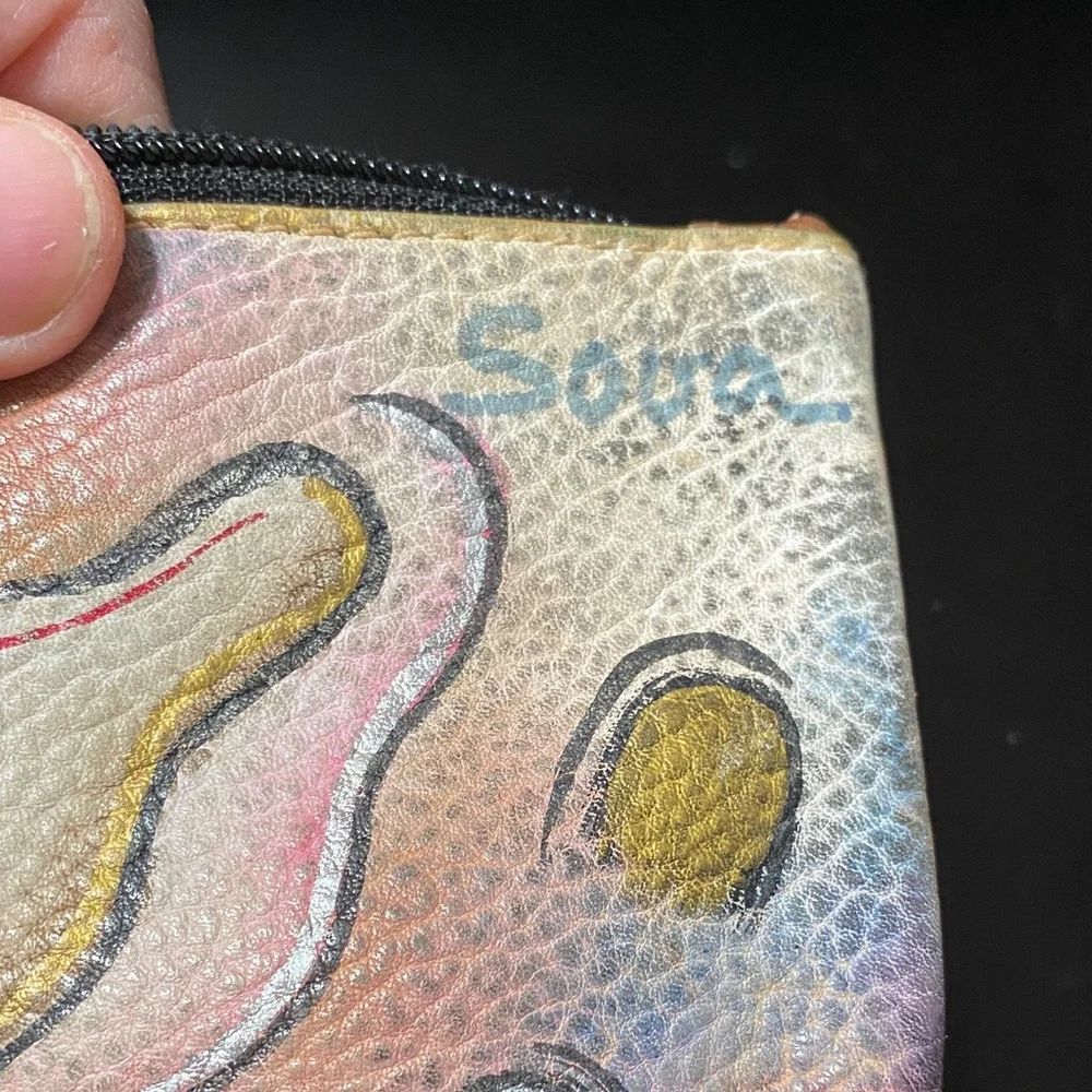 Vintage Sova hand painted Colorful Abstract Patterned makeup signed bag